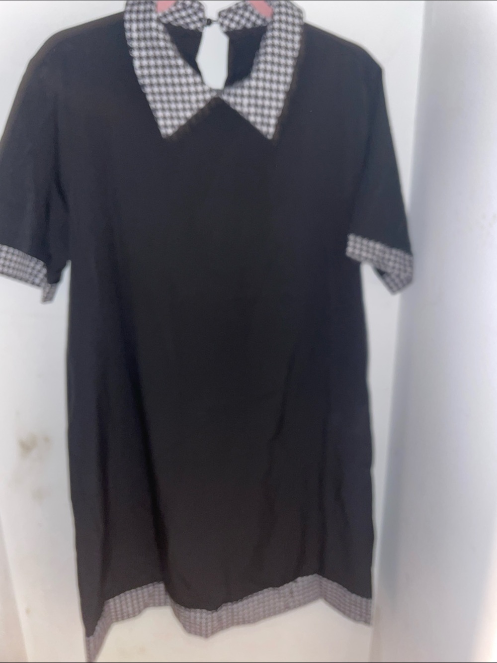SHEIN Black Asymmetrical Dress with Houndstooth Trim